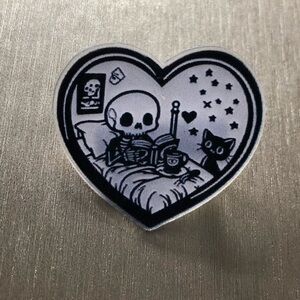 Heart-Shaped Skeleton and Cat Pin
